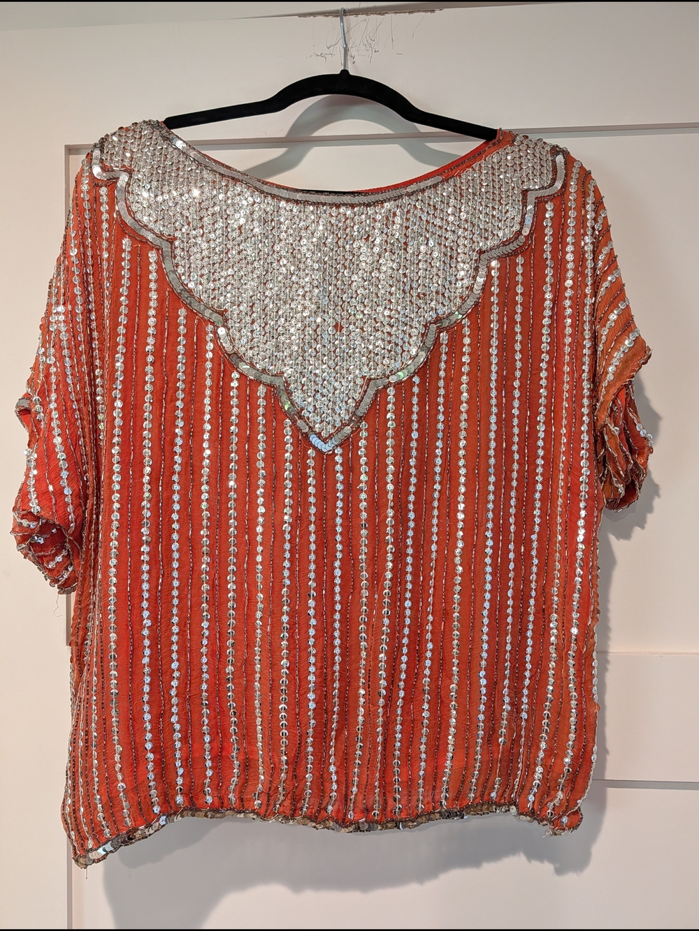 Gorgeous Vintage Sequin Orange Crepe Women's Top